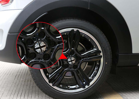 Set Black Union Jack Car Wheel Center Cap + Tire Valve Stem Caps For Mini Cooper