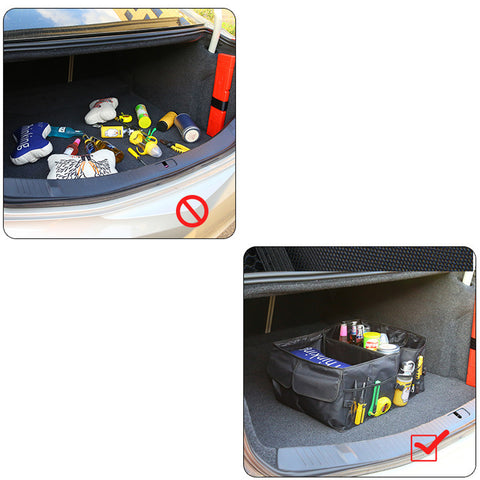 Rear Trunk Grocery Bag Organizer Holder Hanger Hook + Foldable Cargo Groceries Tote Sundries Storage Box Fabric Bag Basket Kit Compatible with Tesla Model 3 2017-2024