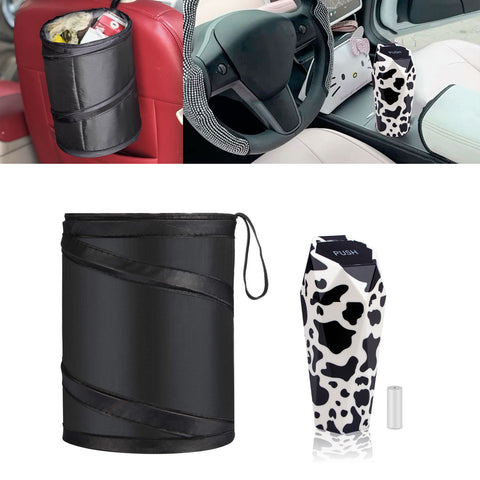 Leak-proof Car Trash Can w/Lid Pop up Waste Litter Storage Holder Bin Combo Kit