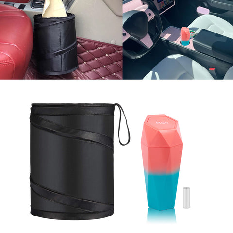 Leak-proof Car Trash Can w/Lid Pop up Waste Litter Storage Holder Bin Combo Kit