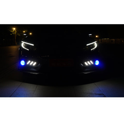 Honda Civic 2016 2017 LED Daytime Running DRL / Turn Signal Light Headlight Kit Mustang Style Fog Light Bezels, Dual Color Dual Funtion