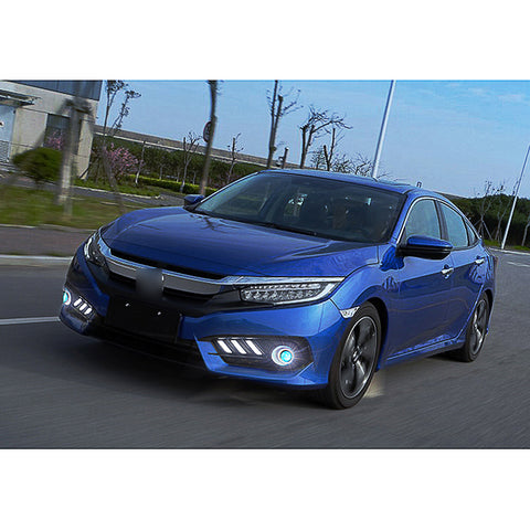 Honda Civic 2016 2017 LED Daytime Running DRL / Turn Signal Light Headlight Kit Mustang Style Fog Light Bezels, Dual Color Dual Funtion