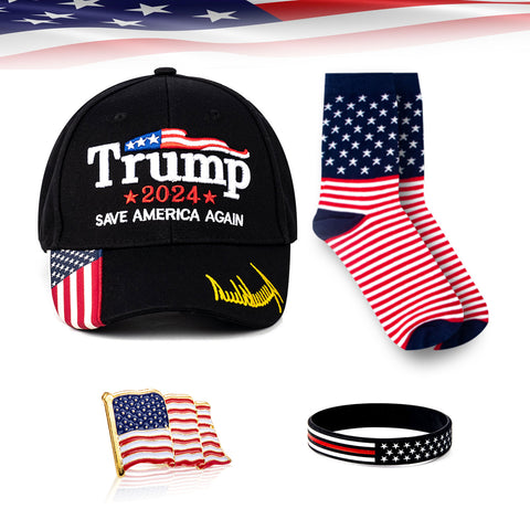 Trump 2024 Set MAGA Hat Cap Take America Back Crew Socks Patriots Novelty Gifts