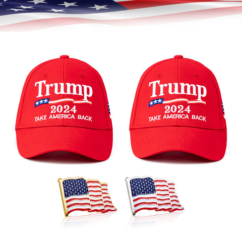 2x One Size Trump MAGA Take America Back Republican 2024 Cap Patriotic Gift