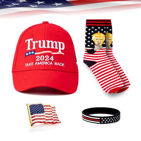 Trump 2024 Set MAGA Hat Cap Take America Back Crew Socks Patriots Novelty Gifts