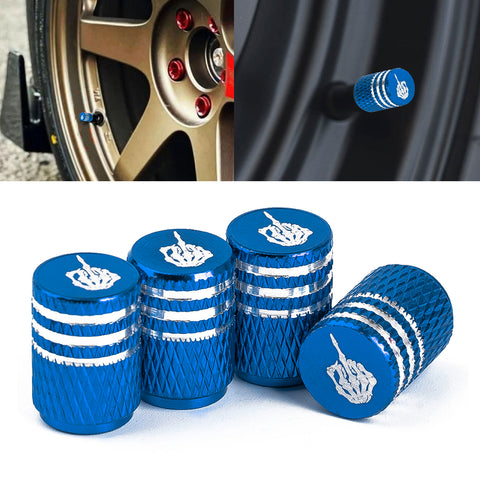 Xotic Tech Tire Valve Stem Caps 4 Pack Anodized Aluminum Tire Valve Cap Set, Corrosion Resistant Air Leakproof Universal Stem Covers for Cars Trucks Motorcycles SUVs and Bikes (Skull Middle Finger)