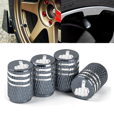 Xotic Tech Tire Valve Stem Caps 4 Pack Anodized Aluminum Tire Valve Cap Set, Corrosion Resistant Air Leakproof Universal Stem Covers for Cars Trucks Motorcycles SUVs and Bikes (Middle Finger)