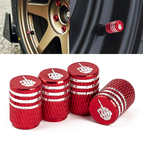 Xotic Tech Tire Valve Stem Caps 4 Pack Anodized Aluminum Tire Valve Cap Set, Corrosion Resistant Air Leakproof Universal Stem Covers for Cars Trucks Motorcycles SUVs and Bikes (Skull Middle Finger)