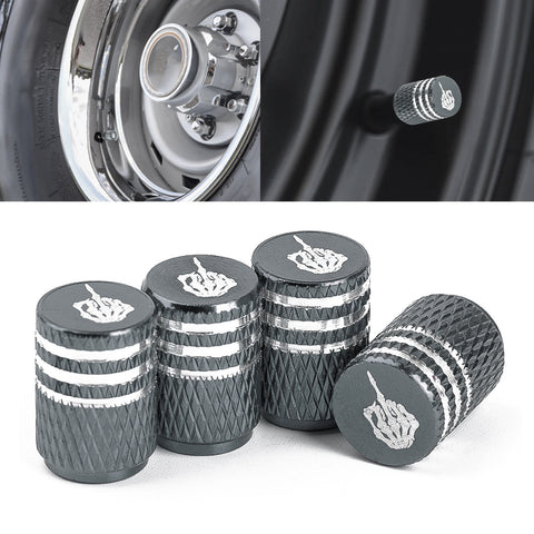 Xotic Tech Tire Valve Stem Caps 4 Pack Anodized Aluminum Tire Valve Cap Set, Corrosion Resistant Air Leakproof Universal Stem Covers for Cars Trucks Motorcycles SUVs and Bikes (Skull Middle Finger)