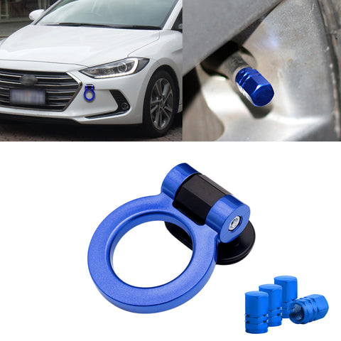 Set JDM Sport Style Tow Hook Ring Decoration+Tire Valve Stem Caps Universal Fit