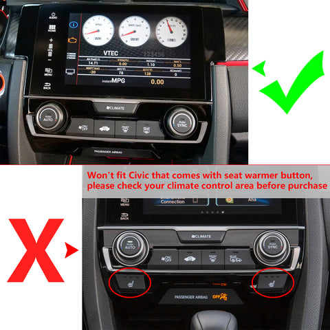 Sporty Red Gear Shift Center Console Panel Molding Cover For Honda Civic 2016-21