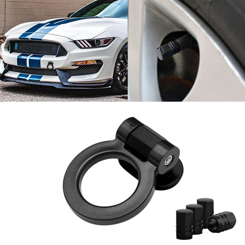 Set JDM Sport Style Tow Hook Ring Decoration+Tire Valve Stem Caps Universal Fit
