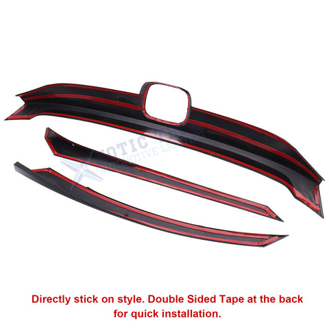 Black ABS Exterior Front Grille Hood Frame Cover Trim For Civic 2016-2021