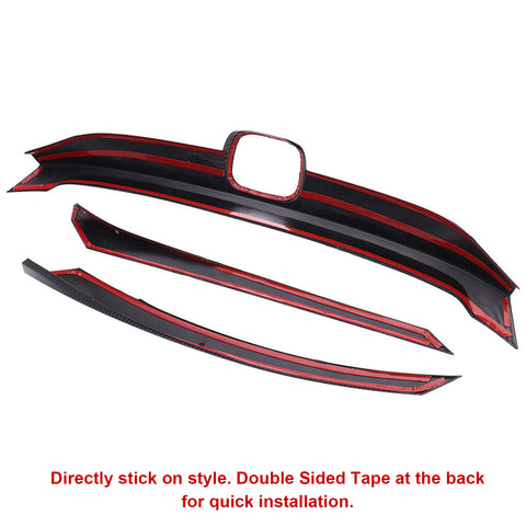 Carbon Fiber Pattern Front Bumper Hood Grill Cover Trim For Honda Civic 2016-up