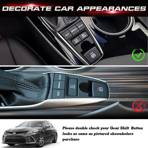Set Red Window Switch+ Gear Shift Button Cover Accessories Trim Combo Kit, Compatible with Camry 2018-2023 (Fit For Hybrid type Only)