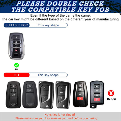 Glossy Black Carbon Fiber Pattern ABS Key Fob Shell Cover Case w/Keychain, Compatible with Toyota Land Cruiser, 4Runner Hignlander, Rav4