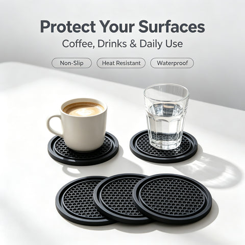4PCS Honeycomb Car Cup Coaster Anti-Slip Rubber Console Drink Holder Pad 7cm