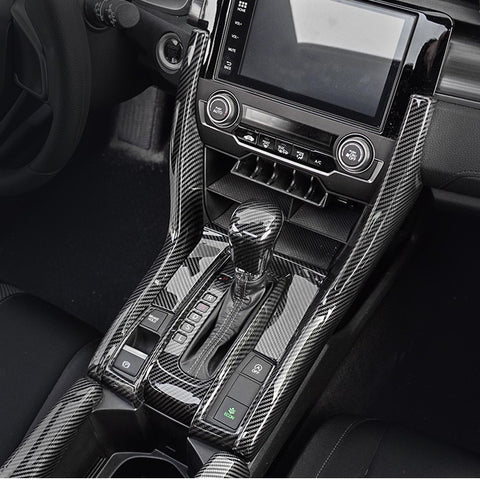 Carbon Fiber Black Gear Shift Side Upper Panel Cover Trim For Honda Civic 16-21