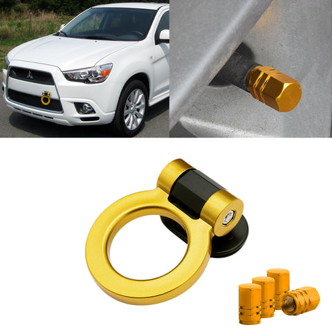 Set JDM Sport Style Tow Hook Ring Decoration+Tire Valve Stem Caps Universal Fit