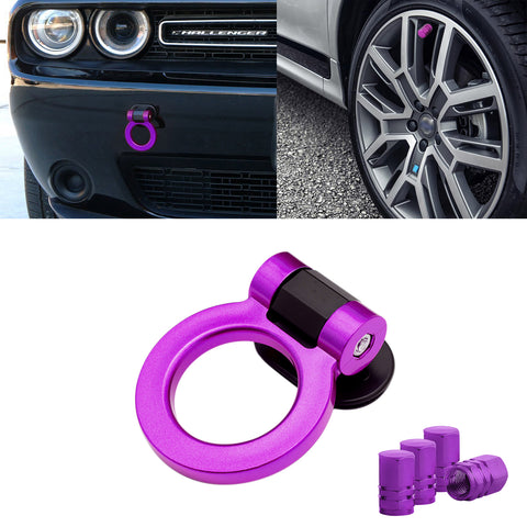 Set JDM Sport Style Tow Hook Ring Decoration+Tire Valve Stem Caps Universal Fit