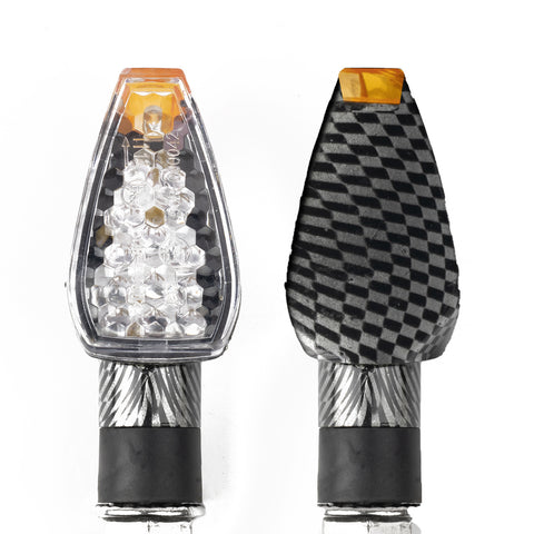 x xotic tech Mini Stalk Arrow Clear Turn Signal Indicator Blinker 14-LED Front Rear Amber Light Lamps Universal Fit Motorcycle Motorbike, 10mm Bolt (Plaid Style)