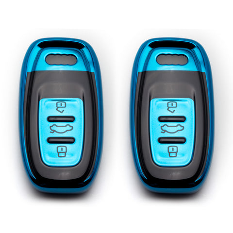 Blue / Red / Rose Gold Soft TPU Front + ABS Shell Back Full Sealed Key Fob Case Protector for Audi R8 Q5 Q7 S3 S4 S5 S6 S7 S8 SQ5 RS5 RS7 A4 A5 A6 A7 A8 3-button Key