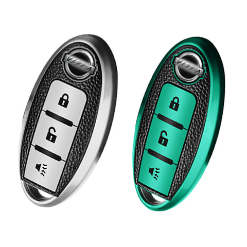 Silver 3 Buttons Smart Remote Car Key Fob Shell Protector TPU Leather For Nissan