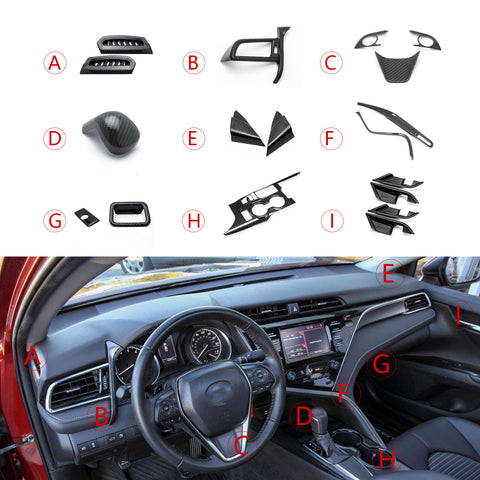 Carbon Fiber ABS AC Vent A-Pillar Gear Panel Handle Bowl Cover For Camry 2018-24