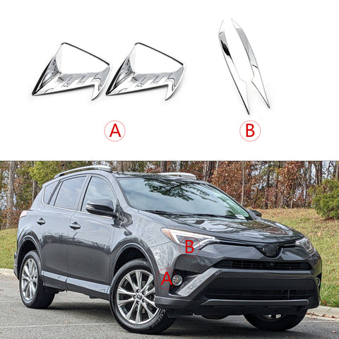 Chrome Front Headlight Eyelid Fog Light Frame Cover For Toyota RAV4 2016-2018
