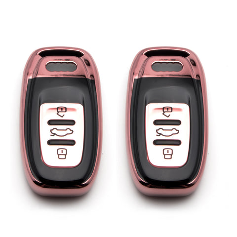 Blue / Red / Rose Gold Soft TPU Front + ABS Shell Back Full Sealed Key Fob Case Protector for Audi R8 Q5 Q7 S3 S4 S5 S6 S7 S8 SQ5 RS5 RS7 A4 A5 A6 A7 A8 3-button Key