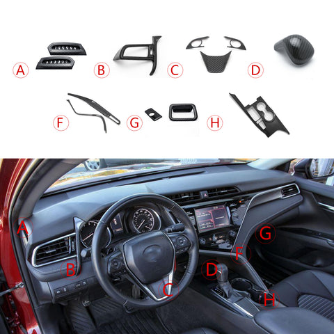 Carbon Fiber Pattern AC Vent Steering Wheel Gear Panel Cover For Camry 2018-2024