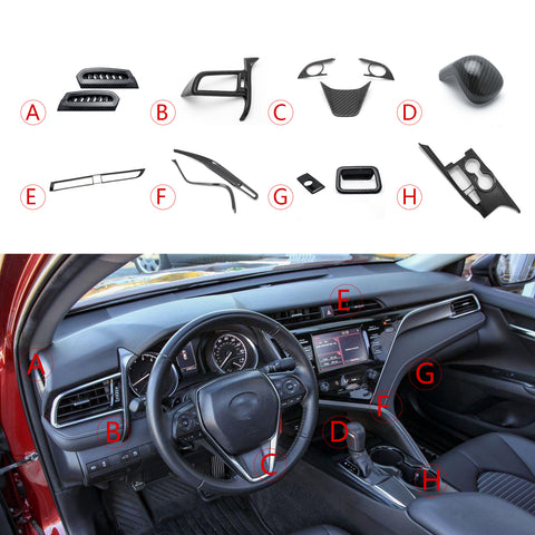 Carbon Fiber ABS Console AC Vent Gear Box Steering Wheel Cover For Camry 2018-20