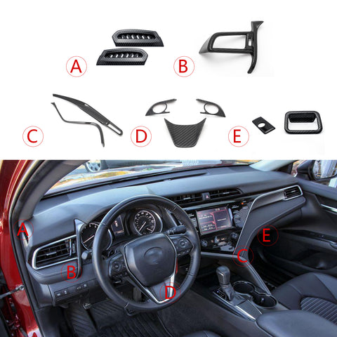 Carbon Style Air Vent Steering Wheel Passenger Glove Box Cover For Camry 2018-24