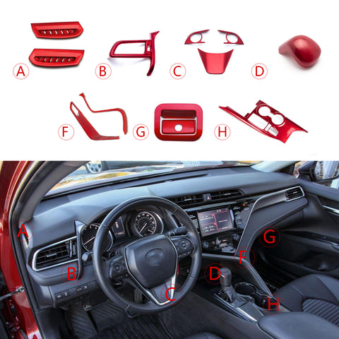 Gloss Red Console Strip AC Air Vent Gear Shift Knob Trim Kit For Camry 2018-2024