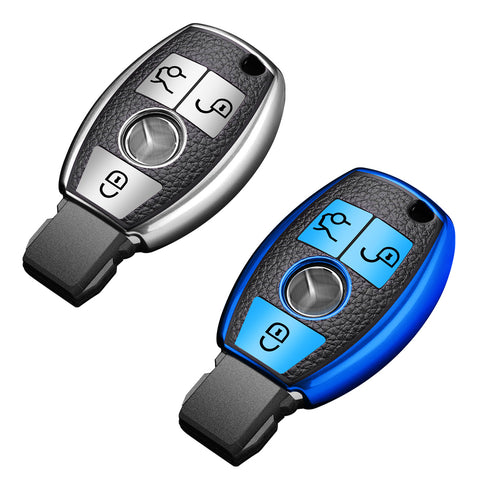 Full Protection Silver Smart Key Fob Cover Case Shell For Mercedes Benz 3 Button
