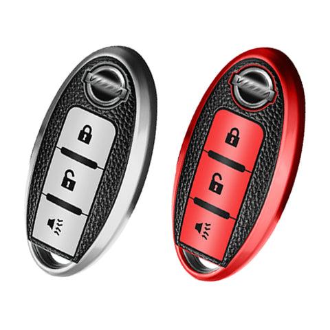 Silver 3 Buttons Smart Remote Car Key Fob Shell Protector TPU Leather For Nissan