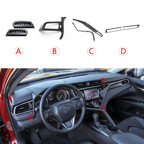 Carbon Fiber Texture Console AC Air Vent Dash Strip Cover For Camry 2018-2020