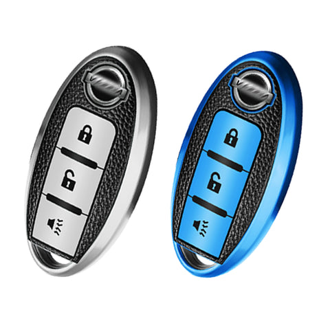 Silver 3 Buttons Smart Remote Car Key Fob Shell Protector TPU Leather For Nissan