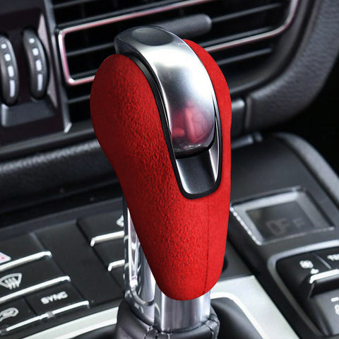 Red Suede Gear Shift Knob Cover Sticker For Porsche Macan Panamera Boxter 911
