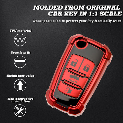 Xotic Tech Red TPU w/ Printed 4-Button Key Fob Shell Cover Case w/ Red Keychain, Compatible with Chevrolet Camaro Cruze Malibu, Buick Encore, GMC Terrain Smart Keyless Entry Key