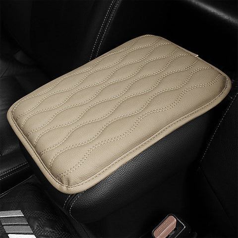 1PC Universal Car Center Console Armrest Pad Cover Seat Box Leather Pattern Beige 30x21cm