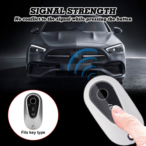 White TPU w/Leather Texture Full Protect Remote Key Fob For Mercedes S-Class 2020+