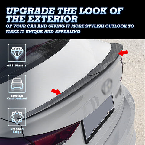 3PCS Carbon Fiber ABS Adjustable Rear Trunk Spoiler Wing Lip Decor Trim Universal Fit