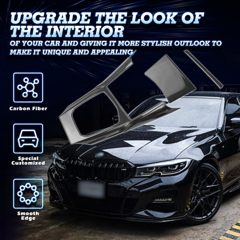 3PCS Center Console Gear Shift Frame Cover Trim, Carbon Fiber Pattern, Compatible with BMW 3-Series G20 2019-2021 (Carbon Fiber Pattern)