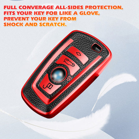Red TPU Leather Full Seal Remote Key Fob Case Cover For BMW 1 2 3 4 5 6 7 Series