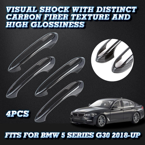 4X Carbon Fiber Style Door Handle Bezel Cover DecorFor BMW 5 Series G30 2018-up