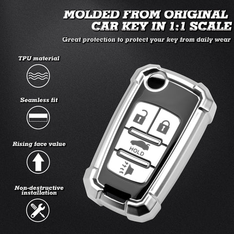 Xotic Tech Silver TPU w/ Printed 4-Button Key Fob Shell Cover Case w/ Red Keychain, Compatible with Chevrolet Camaro Cruze Malibu, Buick Encore, GMC Terrain Smart Keyless Entry Key