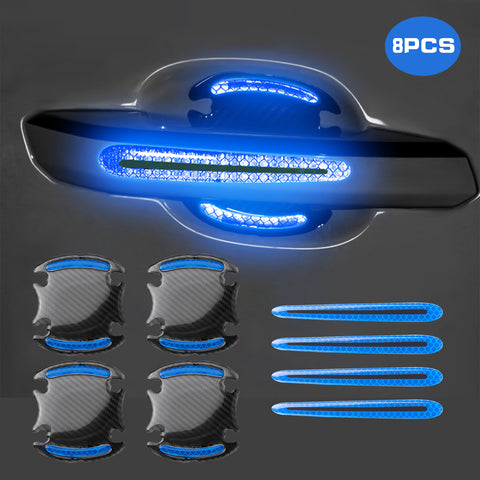 3D Blue Carbon Fiber Style Door Handle Guard Film Strip Stickers Decor Universal