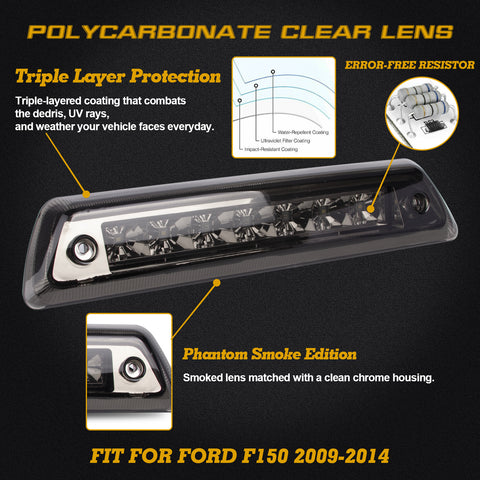 Smoke Lens FULL LED Red/White High Mount Cargo Lamp Third Brake Ford F150 09-14