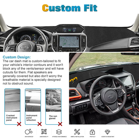 Center Console Dashboard Mat Pre-Cut Non-Slip Sunshield Sun Glare Protector Dash Carpet Pad Black Cover Compatible with Subaru Forester 2019-2024